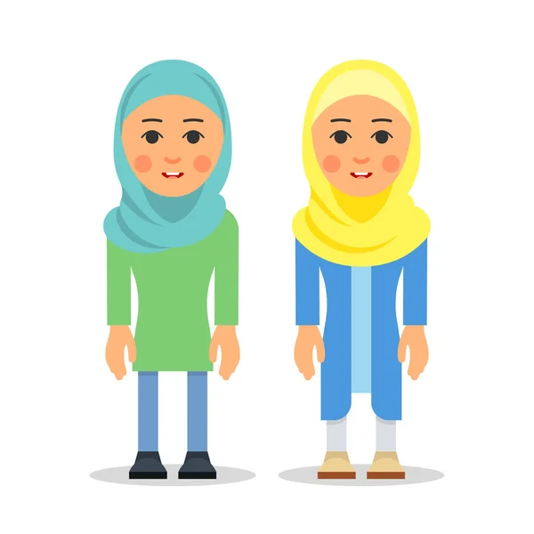 Wanita Muslim Atau Wanita Arab Karakter Kartun Berdiri Dengan Pakaian - Stok Vektor