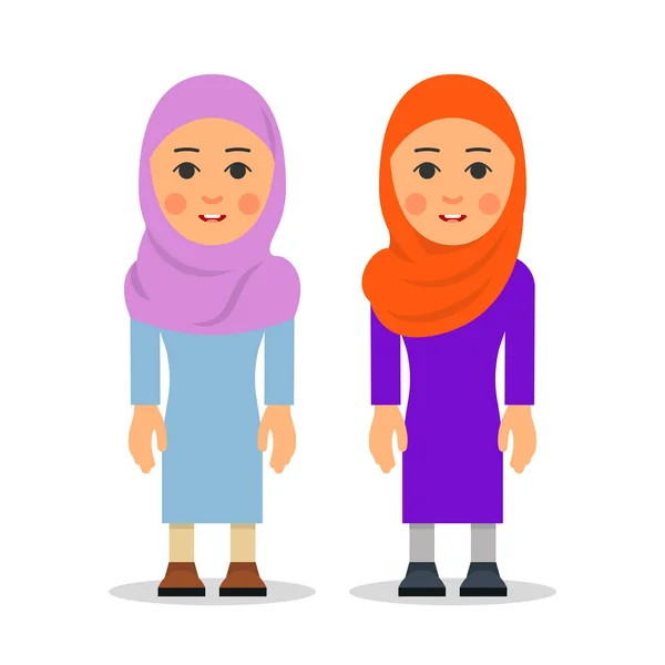 Wanita Muslim Atau Wanita Arab Karakter Kartun Berdiri Dengan Pakaian - Stok Vektor