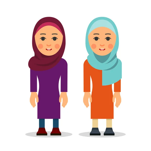 Wanita Muslim Atau Wanita Arab Karakter Kartun Berdiri Dengan Pakaian - Stok Vektor