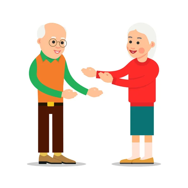 Старі Люди Стоять Розтягують Руки Обіймів Щасливі Батьки Разом Посміхаючись — стоковий вектор