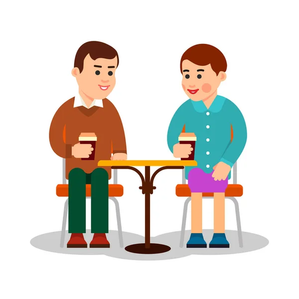 Couple Qui Boit Café Fille Garçon Avec Des Boissons Dans — Image vectorielle
