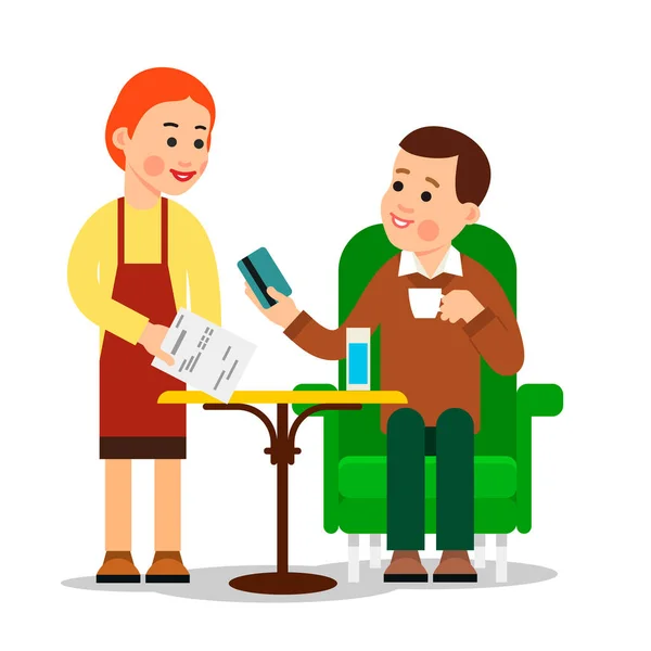 支付信用卡咖啡店购物杯咖啡 概念数字技术转让支付 信贷支付 现代的客户服务是 在白色背景上以扁平的风格孤立的卡通插图 — 图库矢量图片