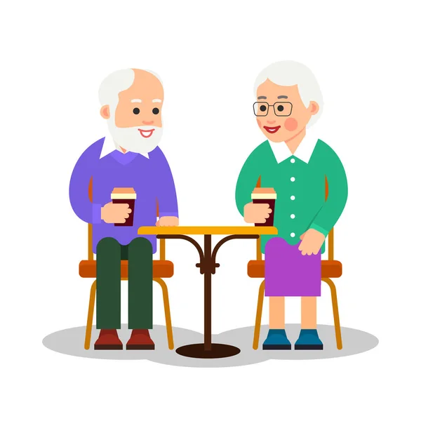 Viejos Cafetería Una Pareja Feliz Viaja Juntos Abuela Abuelo Cafetería — Vector de stock