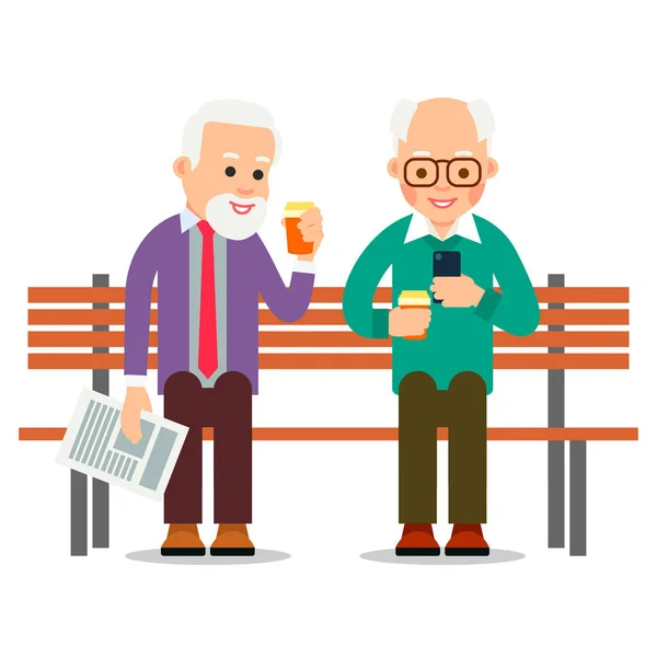 Old People Phones Happy Elderly People Leisure Concept Communication Using — Stock Vector