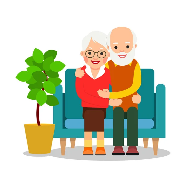Γέροι Κάθονται Ένας Ηλικιωμένος Άντρας Και Μια Γυναίκα Κάθονται Στον — Διανυσματικό Αρχείο