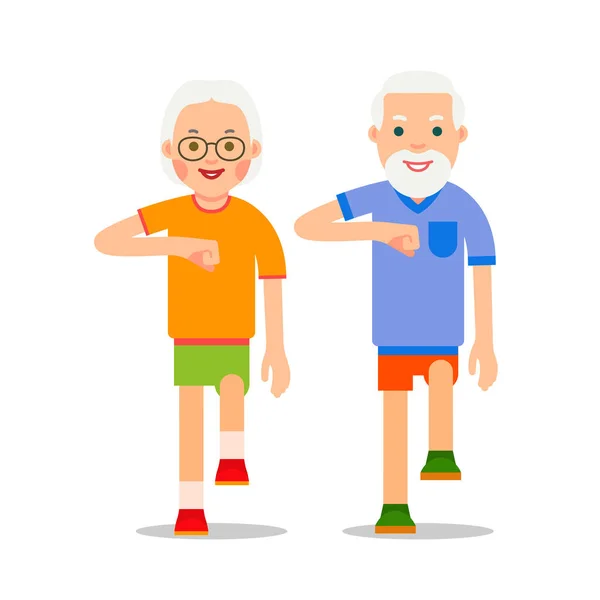 Oude Mensen Sport Wandelen Grootouders Doen Gezondheidsgymnastiek Oudere Mensen Doen — Stockvector