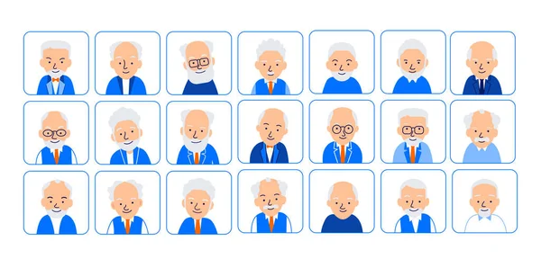 Avatars Hommes Âgés Illustrations Des Têtes Pensionné Carrés Arrondis Des — Image vectorielle