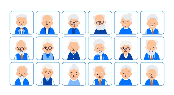 Set Avatar Orang Tua Ilustrasi Tentang Kepala Orang Tua Lapangan - Stok Vektor