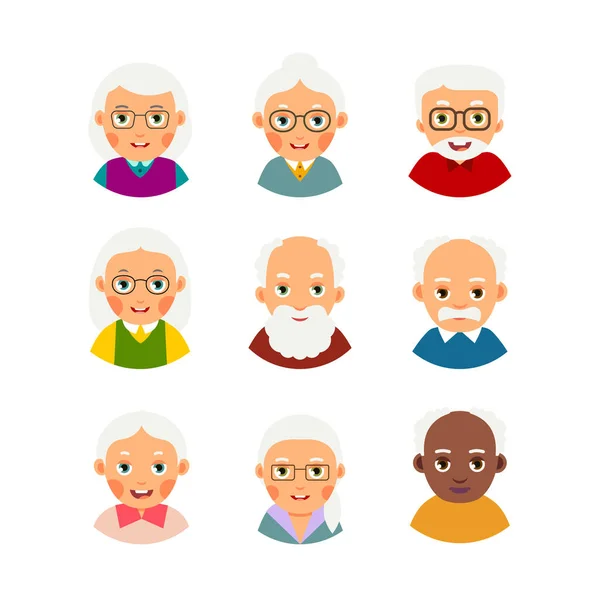 Установить Аватары Пожилых Людей Кит Олицетворяет Пожилых Людей Селекционная Карикатура — стоковый вектор