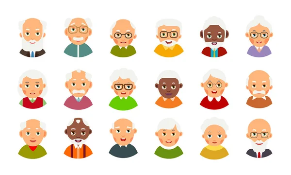 Icon Avatar Older People Concept Design Set Avatars Elderly Men — Stock Vector