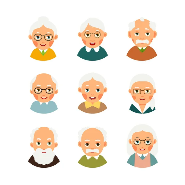 Set Avatars Older People Kit Avatars Elderly People Selection Cartoon — Stock Vector