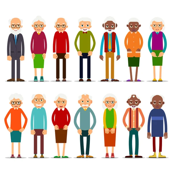 Conjunto Ancianos Diversos Con Avatares Aislados Sobre Fondo Blanco Personas — Archivo Imágenes Vectoriales