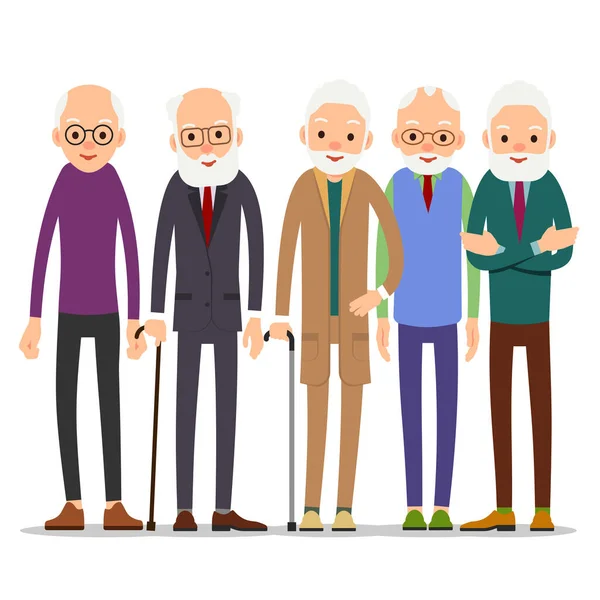 Μια Ομάδα Ηλικιωμένων Μεγαλύτερος Άντρας Διάφορες Πόζες Κουστουμάτος Πουκάμισο Και — Διανυσματικό Αρχείο