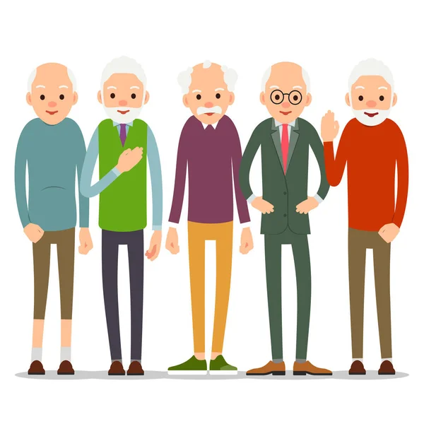 Grupo Ancianos Hombre Mayor Personaje Varias Poses Hombre Traje Camisa — Archivo Imágenes Vectoriales