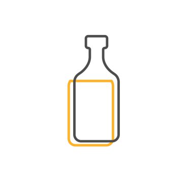 Rom şişesinin basit şekli. Bir şişenin dış hatları, ikinci içki. Taslak sembol viski koyu renk. Sıvı griyi imzala. Beyaz arkaplanda izole edilmiş düz çizim