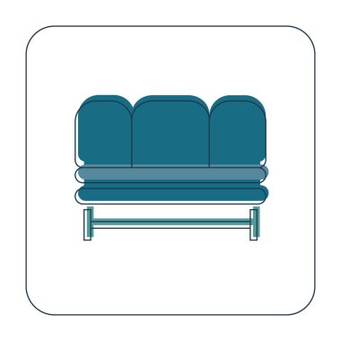 Üç yastıklı rahat bir kanepe. İnce çizgili bir kanepe tasviri. İç kısmın temel mobilyaları. Rahatlamak için modern bir nesne. Beyaz arkaplanda kanepesi olan düz bir illüstrasyon.