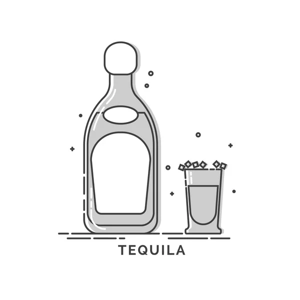 Set Botellas Tequila Con Vaso Una Tradicional Sal Merienda Cristales — Vector de stock