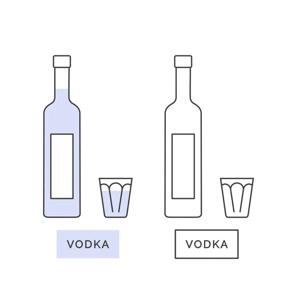 Bouteille Vodka Verre Art Ligne Dans Style Plat Restaurant Illustration — Image vectorielle