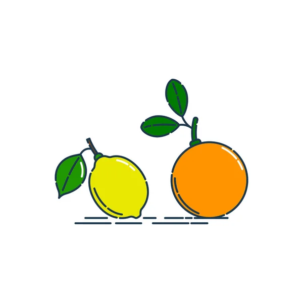 整个橙子和柠檬果在白色背景上被分离出来 有机产品 明媚的夏收图例 任何设计的平面样式插图 新鲜切片柑橘类图标 — 图库矢量图片