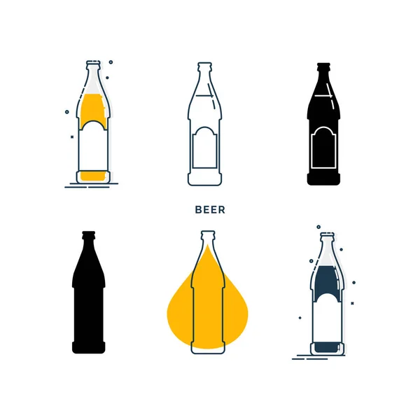 Zestaw Butelek Piwem Różnych Stylach Wzorcowy Napój Alkoholowy Restauracji Baru — Wektor stockowy