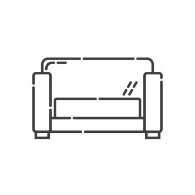 Tek yastıklı rahat bir kanepe. Sanat tarzında kanepe tasviri. İç kısmın temel mobilyaları. Rahatlamak için modern bir nesne. Beyaz arkaplanda kanepesi olan düz bir illüstrasyon.