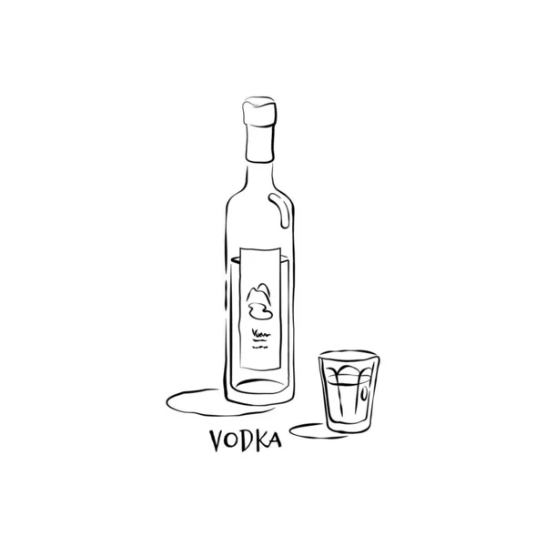 Bottiglia Vodka Vetro Stile Disegnato Mano Illustrazione Ristorante Design Celebrazione — Vettoriale Stock