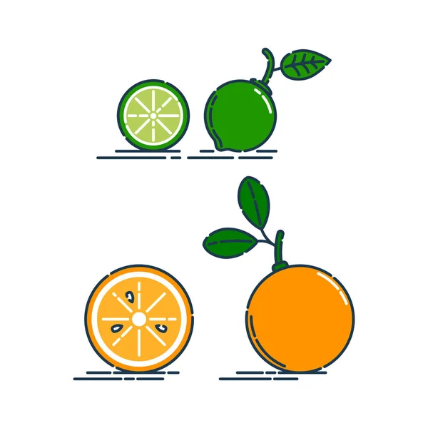 Inteiro Cortado Meia Laranja Tangerina Limão Fruta Isolada Sobre Fundo —  Vetores de Stock