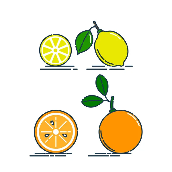 Inteiro Cortado Meia Laranja Tangerina Limão Frutas Isoladas Fundo Branco —  Vetores de Stock