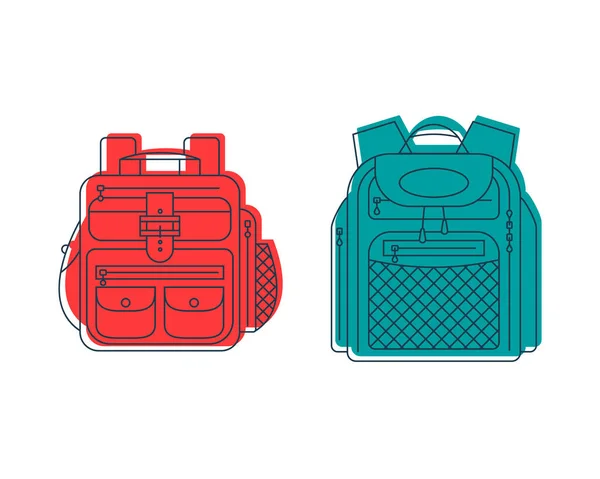 Rucksack Oder Schultasche Mit Taschen Und Reißverschlusselement Bildungs Und Studienrucksack — Stockvektor