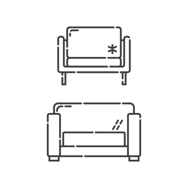 Удобный Диван Тремя Подушками Два Современных Стильных Объекта Отдыха Изображение — стоковый вектор