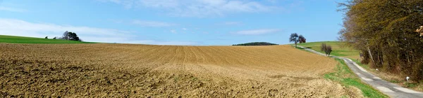 Panoramiczny Widok Wzgórza Polami Drogi Rolniczej Wiosną Bath Tatzmannsdorf Austria — Zdjęcie stockowe