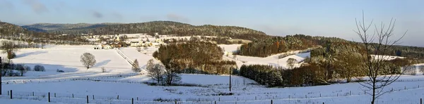 Vista Panorámica Del Pueblo Harbach Con Nieve Región Forestquarter Winter — Foto de Stock