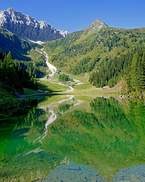 Lago Klapfsee Und Mountain Porze Parte Dos Alpes Cárnicos Tirol — Fotografia de Stock