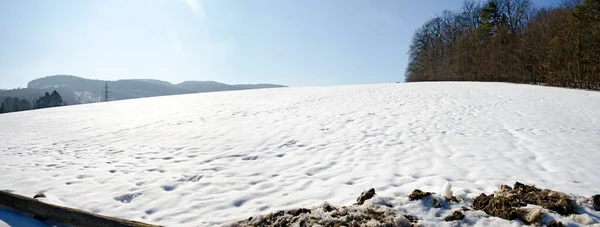 Vista Panorámica Pasto Con Nieve Primaveral Sol Baja Austria —  Fotos de Stock