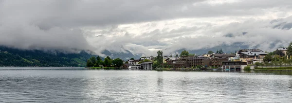 Vue Panoramique Sur Village Lac Zell Avec Ciel Nuageux Tôt — Photo