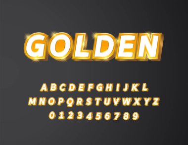 Beyaz ve sarı gradyan kalın metin 3d alfabe yazı tipi vektör illüstrasyonlu altın metal