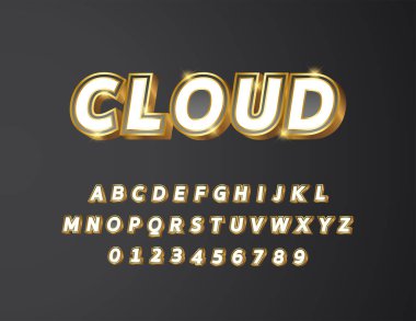 Beyaz ve siyah gri gradyan kalın metin 3d alfabe yazı tipi vektör illüstrasyonlu altın metal