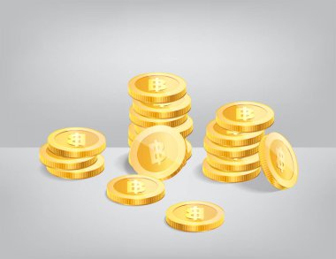 Tayland baht para yığını gerçekçi altın sikke, para işareti illüstrasyon