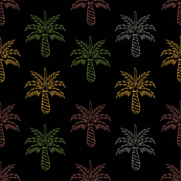 Siyah Arka Planda Renksiz Palmiye Ağaçları Vektör Llüstrasyonu — Stok Vektör