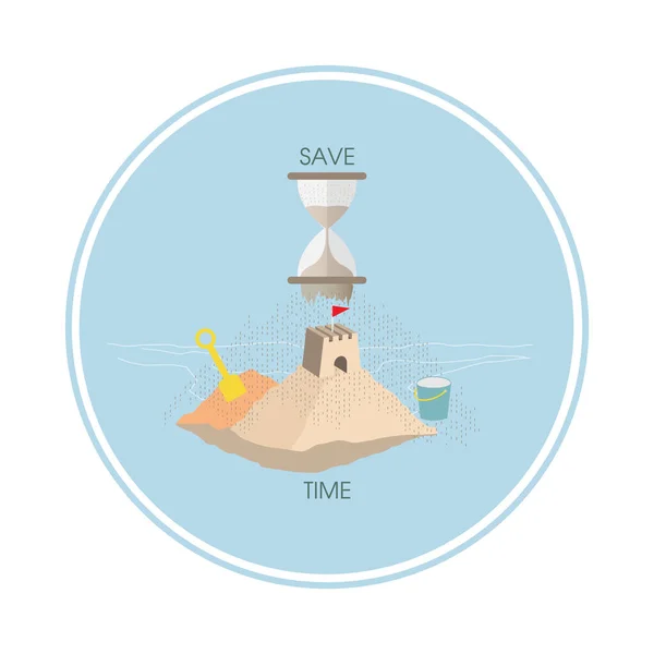 砂時計と建物の砂の城は より生産的な生活のための時間の節約を象徴しています コンセプトを保存するライフスタイルの習慣 ベクターイラスト — ストックベクタ