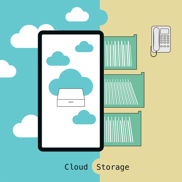 Сравнение Между Помещением Документов Прошлом Облачным Хранилищем Настоящем Векторная Иллюстрация — стоковый вектор