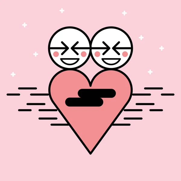 笑顔のカップル抱擁 ハート型のシンプルなラインアイコン ハッピーバレンタインデー ベクターイラスト — ストックベクタ
