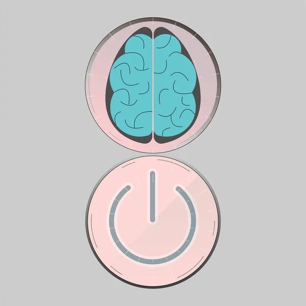 显示智力的大脑和权力按钮 有效利用人脑 矢量说明 — 图库矢量图片