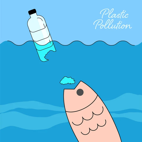 플라스틱 조각들이 바다를 오염시키고 있습니다 플라스틱 오염의 개념입니다 일러스트 — 스톡 벡터