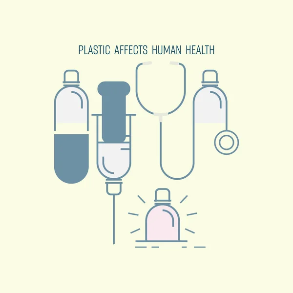 Simboli Medici Consistono Bottiglia Plastica Icona Contorno Come Espediente Inquinamento — Vettoriale Stock