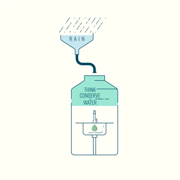 Verwenden Sie Geerntetes Regenwasser Als Waschbecken Denken Sie Wassersparen Vektorillustration — Stockvektor