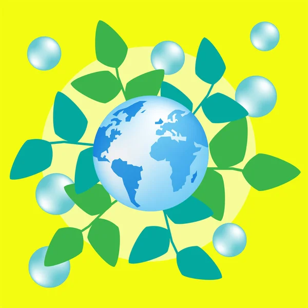 Složení Glóbu Čerstvé Vzduchové Bubliny Symbol Listů Reprezentující Zdravou Zem — Stockový vektor