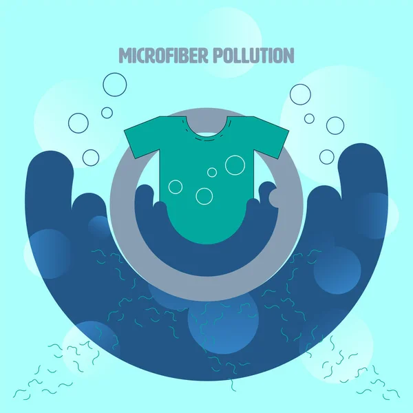 衣類のマイクロファイバーを洗浄し 水路に排水を流し込むことによって マイクロファイバー汚染の概念 ベクターイラスト — ストックベクタ