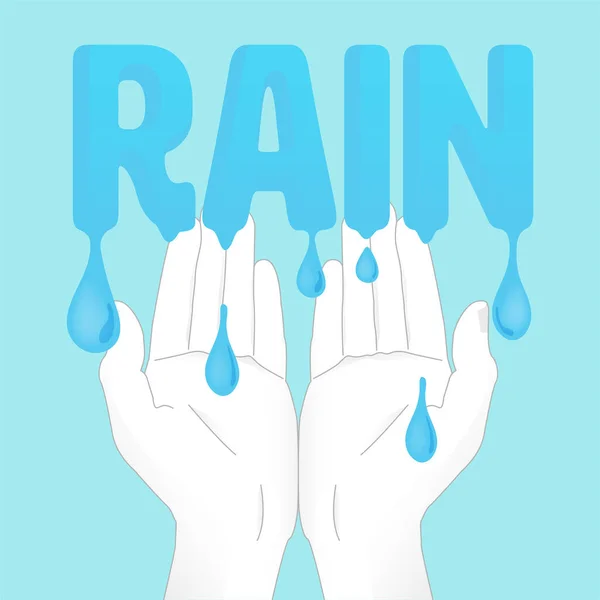 手収穫雨滴と雨のタイポグラフィのデザイン 雨水の収穫の概念 ベクターイラスト — ストックベクタ