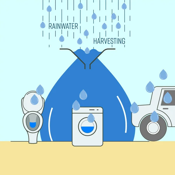 Сбор Дождевой Воды Повторного Использования Домашних Условиях Концепция Пивной Воды — стоковый вектор
